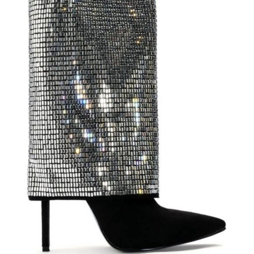 Callie Lives Mirror Money Fold Azalea Wang Rhinestone Embellished Black Bootie 8